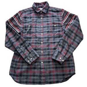 HOWE Mens Creative Workforce Black Gray Red Southwestern Flannel Work Shirt L